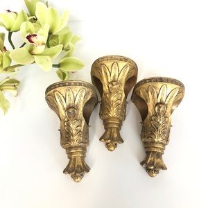 3 PC Distressed GOLD Curtain Sconces